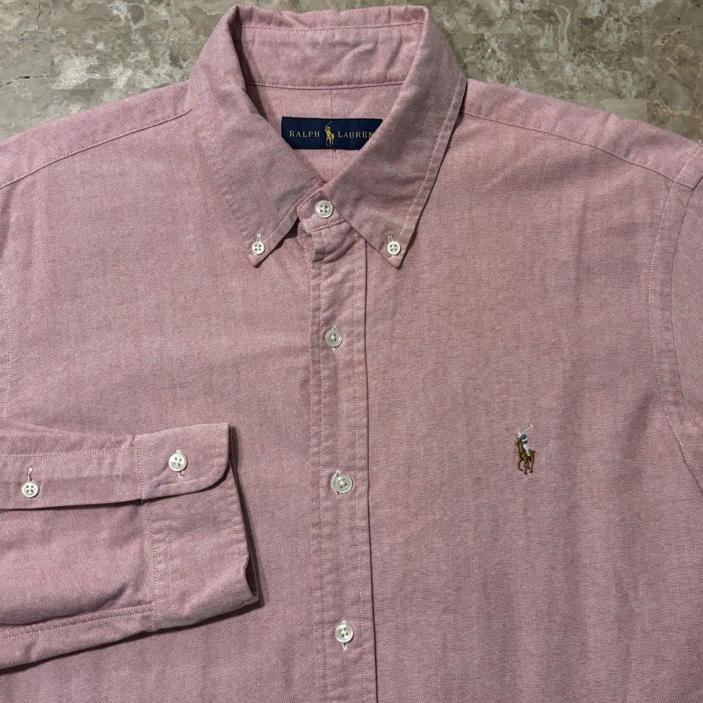 Polo Ralph Lauren Shirt Mens Large Pink Flesh Pony Solid Oxford Long Sleeve OCBD